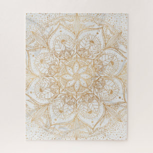 Trendy Gold Floral Mandala Marmordesign Puzzle
