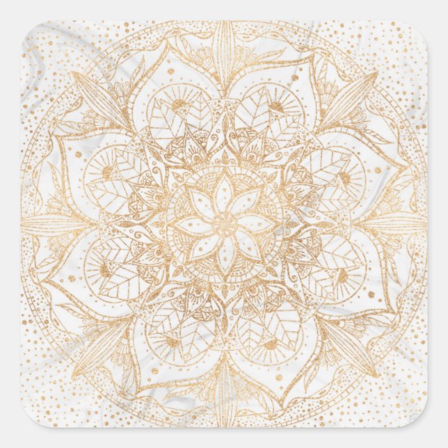 Trendy Gold Floral Mandala Marmordesign Quadratischer Aufkleber (Vorderseite)