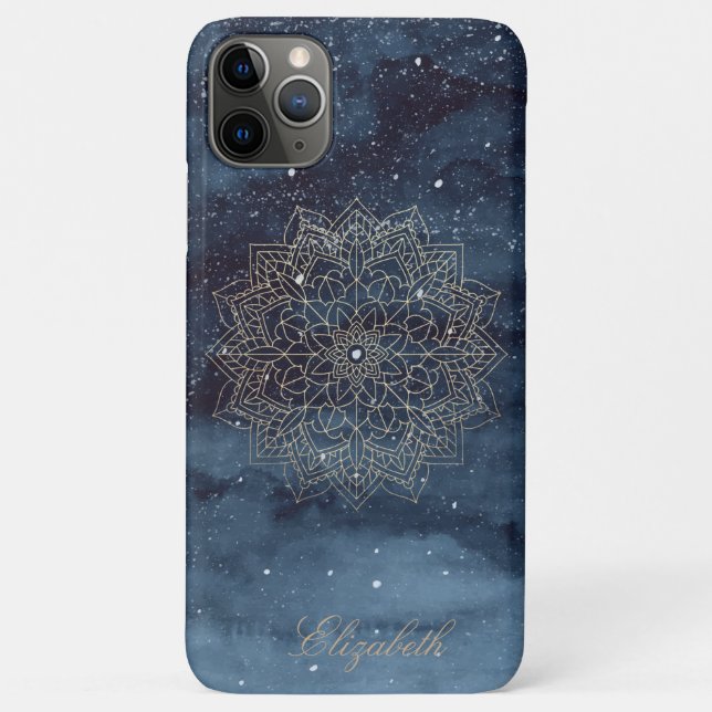Trendy Gold Floral Mandala Navy Blue Case-Mate iPhone Hülle (Rückseite)