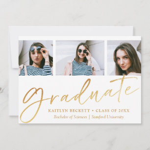 Trendy Gold Foil Script 3 Foto Abschluss Ankündigung