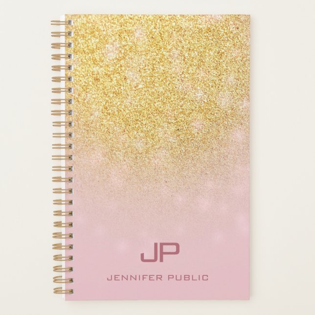 Trendy Gold Glitzer Elegante Moderne Monogram Name Planer (Vorderseite)