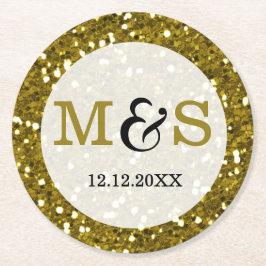 Trendy Gold Glitzer Mit Monogramm Wedding Runder Pappuntersetzer