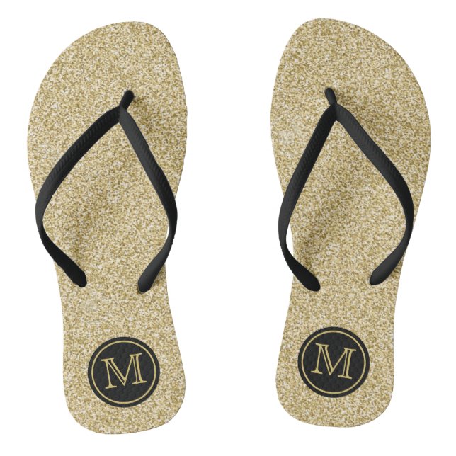 Trendy Gold Glitzer Monogram Gastgeschenk Hochzeit Flip Flops (Fußbett)