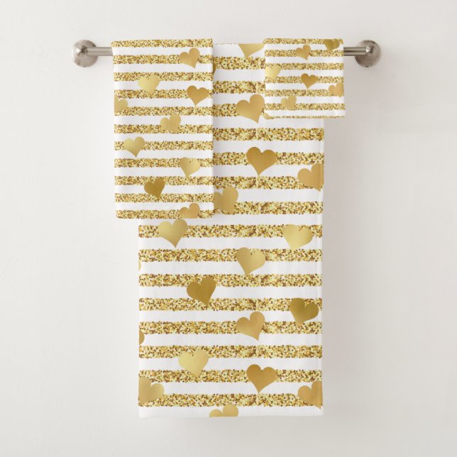 Trendy Gold Glitzer Romantic Hearly Girly Pattern Badhandtuch Set (Insitu)