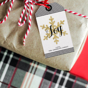Trendy Gold Glitzer Snowflake "Joy" Weihnachten Geschenkanhänger