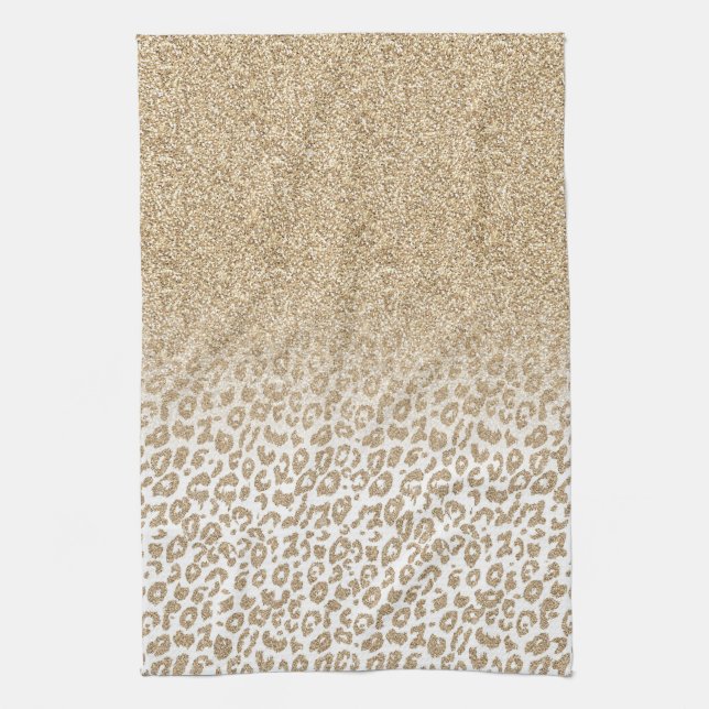Trendy Gold Glitzer und Leopard Print Gradient Geschirrtuch (Vertikal)