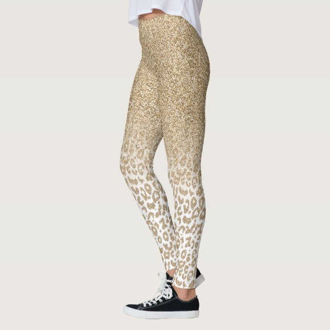 Trendy Gold Glitzer und Leopard Print Gradient Leggings (Links)