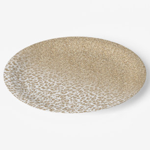 Trendy Gold Glitzer und Leopard Print Gradient Pappteller