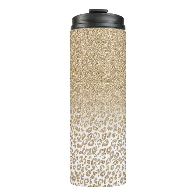 Trendy Gold Glitzer und Leopard Print Gradient Thermosbecher (Vorderseite)