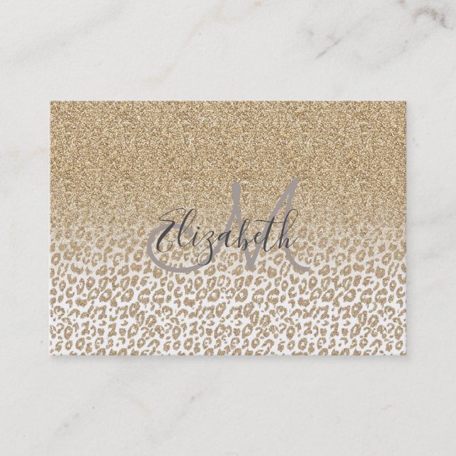 Trendy Gold Glitzer und Leopard Print Gradient Visitenkarte (Vorderseite)