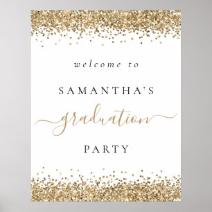 Trendy Gold Glitzer Welcome Graduation Party Poster