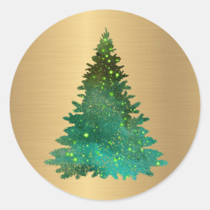 Trendy Gold Green Glitzer Tree Weihnachten Runder Aufkleber