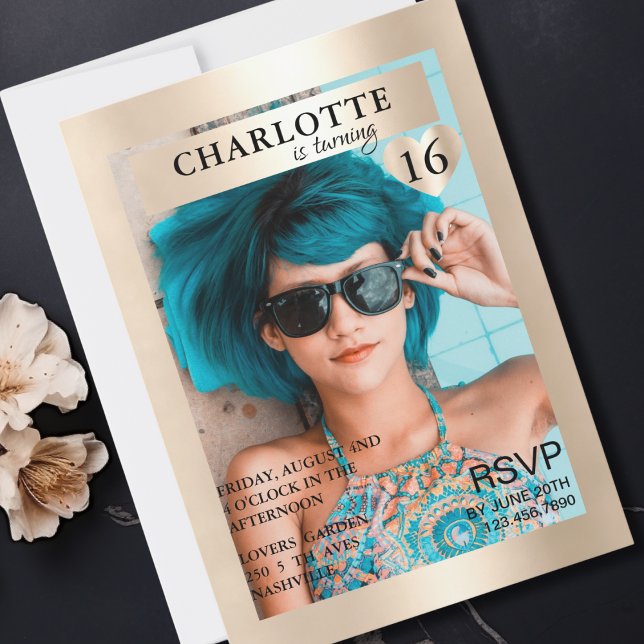 Trendy Gold Magazine Cover-Photo Inspirierte Einladung (Trendy Gold Magazine Cover-Photo Inspired Invitation)