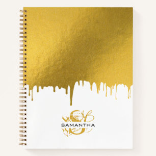 Trendy Gold Metallic Tropfens Script Monogram Notizbuch