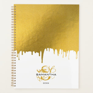 Trendy Gold Metallic Tropfens Script Monogram Planer