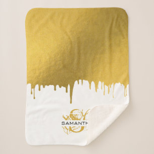 Trendy Gold Metallic Tropfens Script Monogram Sherpadecke