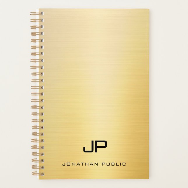 Trendy Gold Modern Monogram Name Template Planer (Vorderseite)