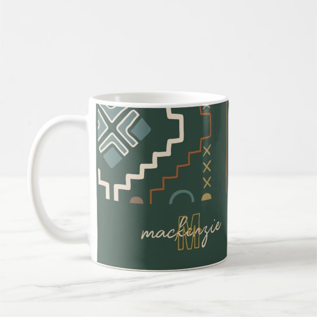 Trendy Gold Monogram auf dem Dark Green Boho Triba Kaffeetasse (Links)