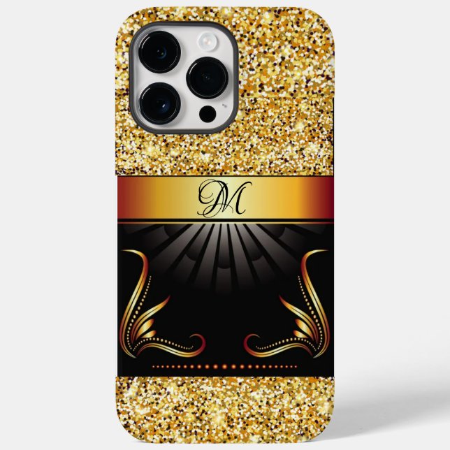 Trendy Gold Monogram I phone 14 Pro Max Fall Case-Mate iPhone Hülle (Rückseite)