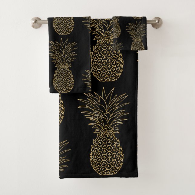 Trendy Gold Pineappmuster Badhandtuch Set (Insitu)