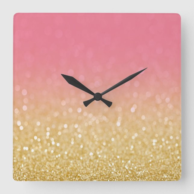 Trendy Gold Pink Ombre Glitzer Wall Clock Quadratische Wanduhr (Vorderseite)
