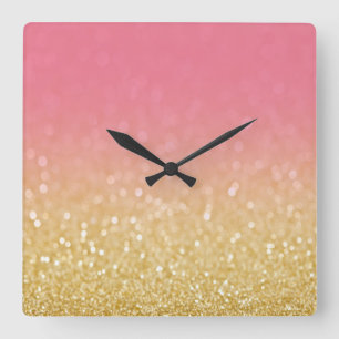 Trendy Gold Pink Ombre Glitzer Wall Clock Quadratische Wanduhr