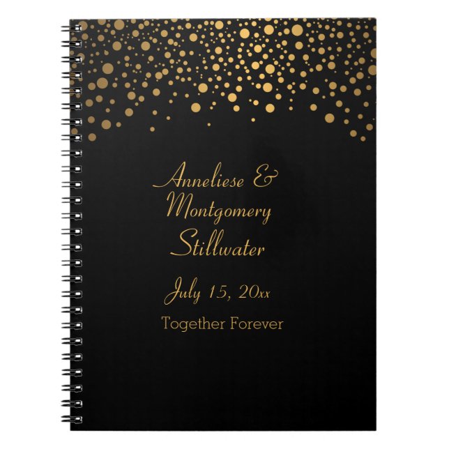 Trendy Gold Punkte auf schwarz Notizblock (Vorderseite)