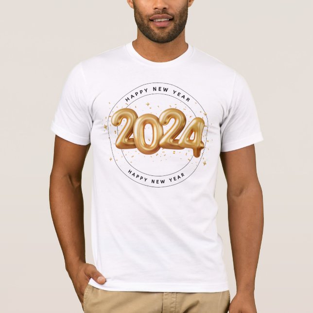 Trendy Gold Script Happy New Year 2024 Mann T-Shirt (Vorderseite)