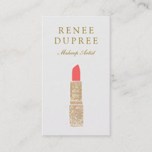 Trendy Gold Sequin Lipstick Logo Makeust Artist Visitenkarte