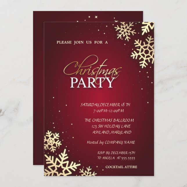 Trendy Gold Snowflakes Weihnachtsunternehmen Party Einladung (Vorne/Hinten)