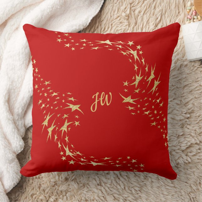 Trendy Gold Stars Mit Monogramm Throw Kissen (Decke)
