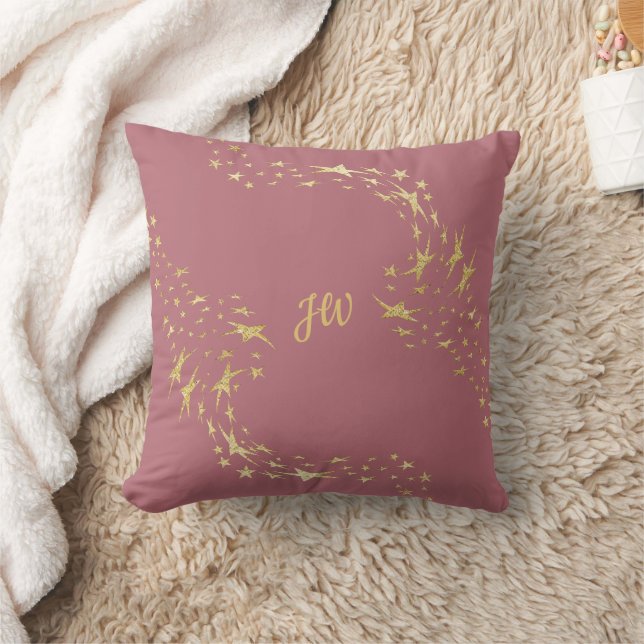 Trendy Gold Stars Mit Monogramm Throw Kissen (Decke)