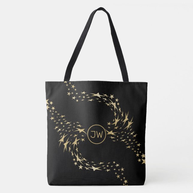 Trendy Gold Stars Mit Monogramm Tote Bag (Vorderseite)