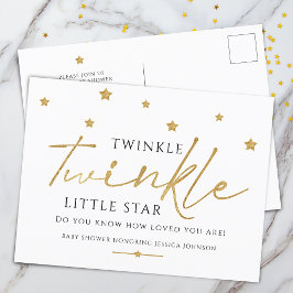 Trendy Gold Stars Twinkle Twinkle Baby Dusche Einladungspostkarte