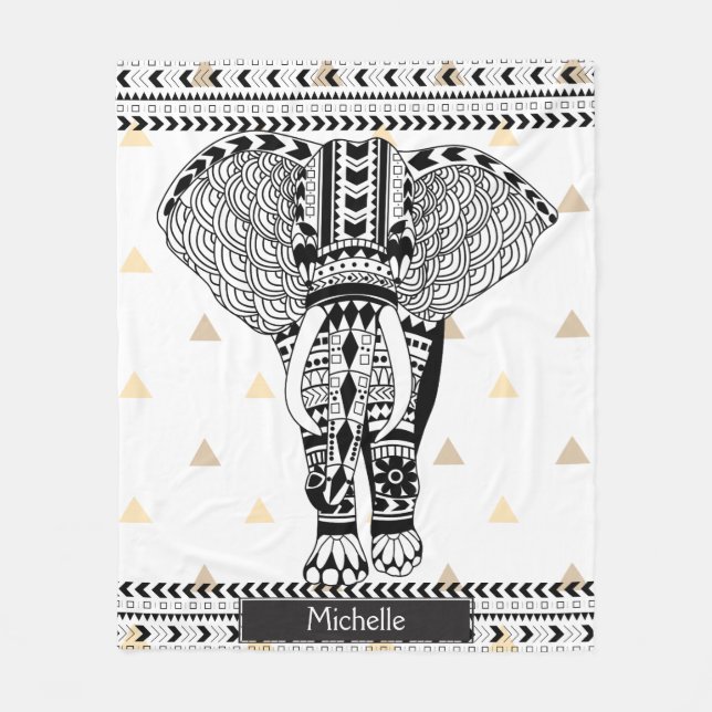 Trendy Gold Triangle Tribal Gemustert Elephant Fleecedecke (Vorderseite)