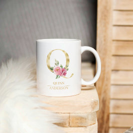 Trendy Gold Watercolor Blume Letter Q | Monogramm Kaffeetasse