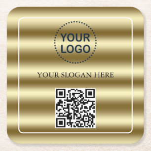 Trendy Gold Waves QR Code Ihr Logo hier Rechteckiger Pappuntersetzer