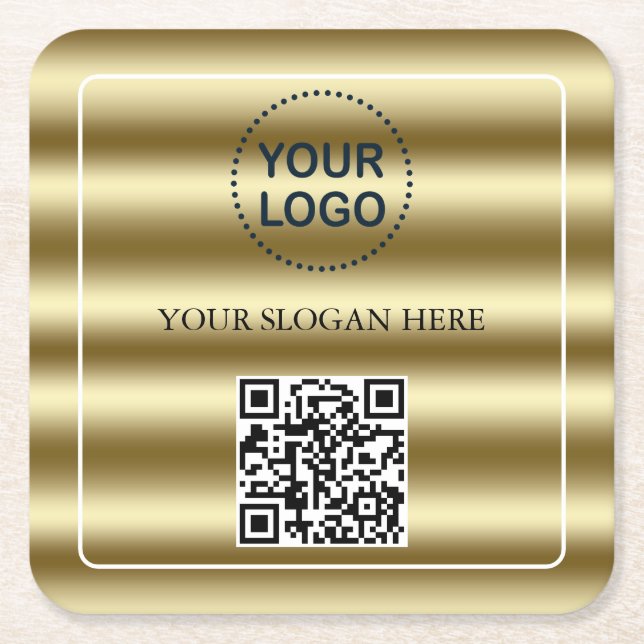Trendy Gold Waves QR Code Ihr Logo hier Rechteckiger Pappuntersetzer (Vorderseite)