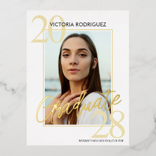 Trendy Gold White Abschluss Ankündigung Postcard
