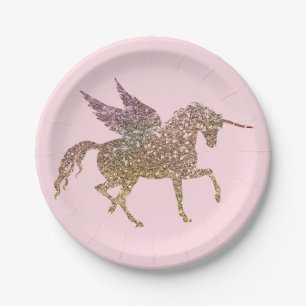 Trendy GoldGlitzer-Scheinunicorn-Geburtstags-Party Pappteller