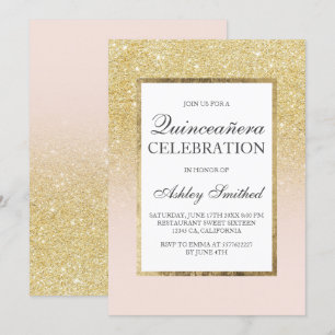Trendy goldgürtiger Glitzer elegante Quinceañera Einladung