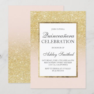 Trendy goldgürtiger Glitzer elegante Quinceañera Einladung