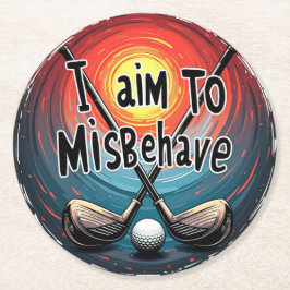 Trendy Golf Spaß mit Clubs und Ball Runder Pappuntersetzer