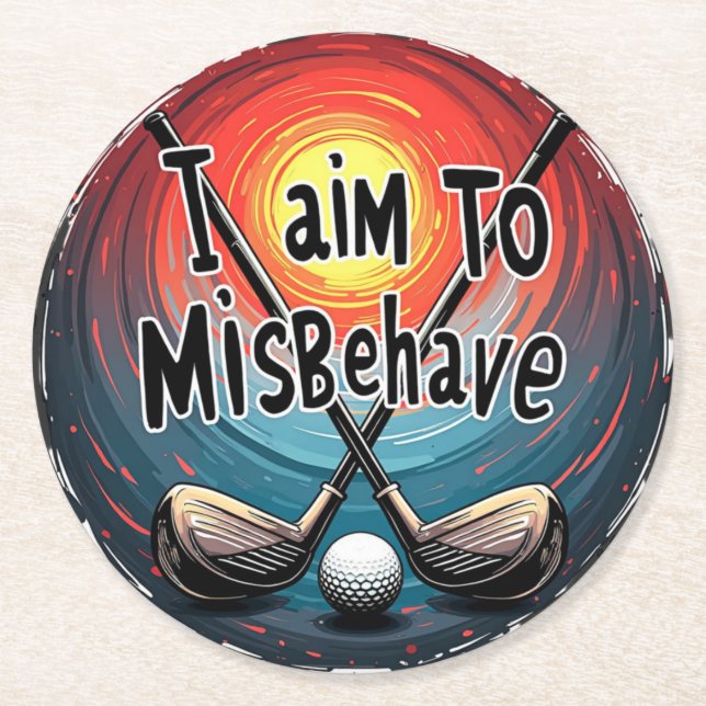 Trendy Golf Spaß mit Clubs und Ball Runder Pappuntersetzer (Vorderseite)