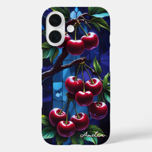 Trendy Gothic Dark Stached Glass Cherry iPhone 16 Hülle