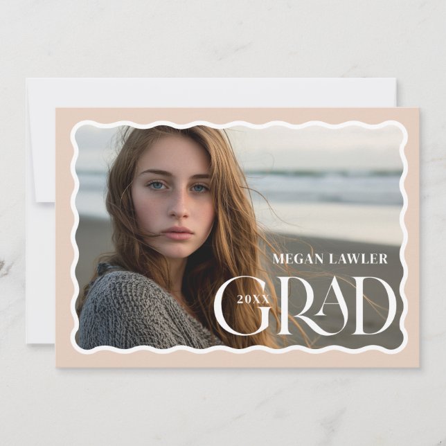 Trendy Grad Ankündigung Foto Card Wave Frame (Vorderseite)