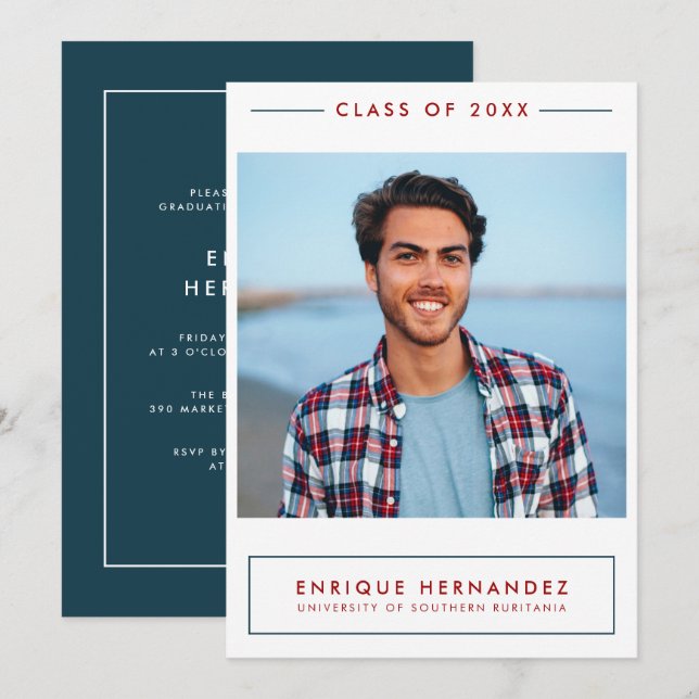 Trendy Grad Foto Graduation Party Ankündigung (Vorne/Hinten)