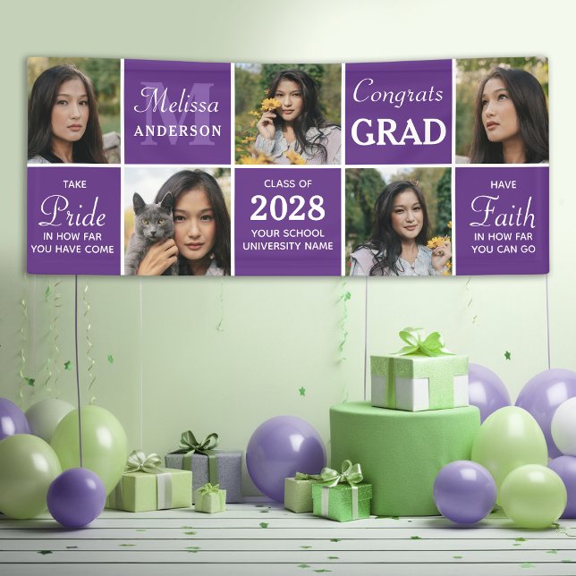 Trendy Graduate Custom 5 Foto Collage Abschluss Banner (Von Creator hochgeladen)