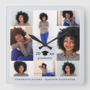 Trendy Graduation Cap Photo Collage Quadratische Wanduhr