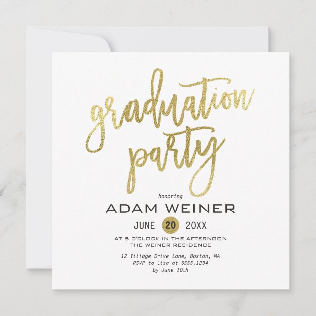 Trendy Graduation Party Einladung Imitats Gold (Vorderseite)